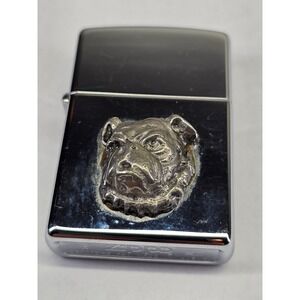 Zippo Bulldog Emblem Lighter Mens‎ OS Silver Good 1996 Vintage 3D Chrome XII